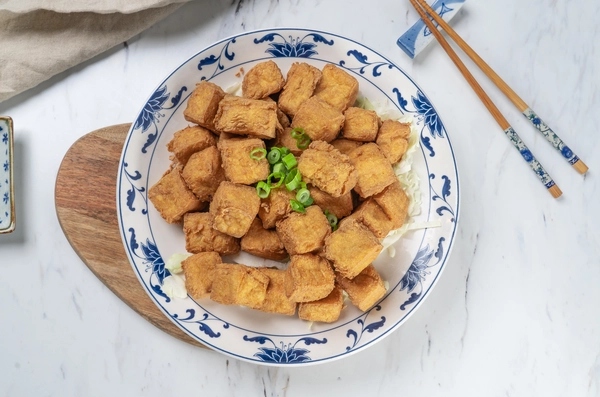 Crispy Fried Tofu Cubes with Scallions